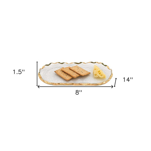 14" Glass Oval Edge Gold Leaf Platter